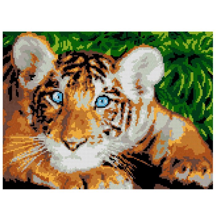Ам-057 Алмазная мозаика 30*40 см (полное заполнение) Голубоглазый тигрёнок (Вид 1)