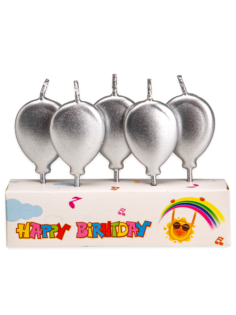 Свечи для торта на пиках. Серебряные шарики, 5 шт.  С-2544 (Вид 1)