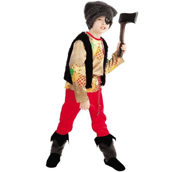 1018 к-18 Карнавальный костюм Разбойник(жилет, рубашка, брюки с сапогами, шапка, повязка на глаз, 