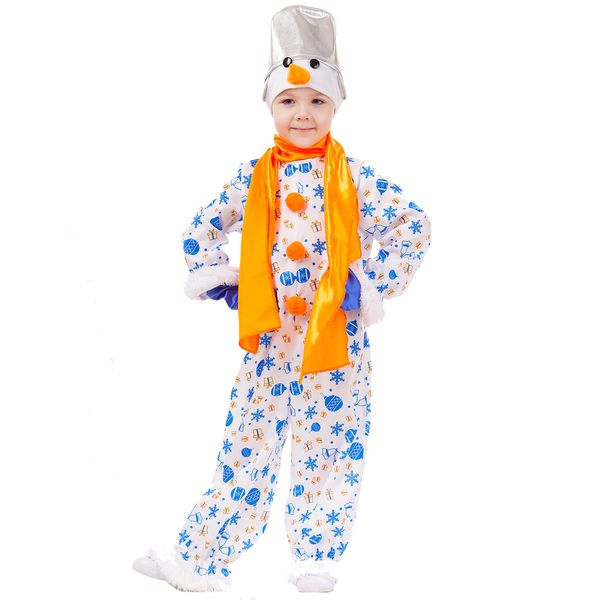 1037 к-18 Карнавальный костюм Снеговик Снежок (комбинезон, головной убор, варежки, шарф) размер 11