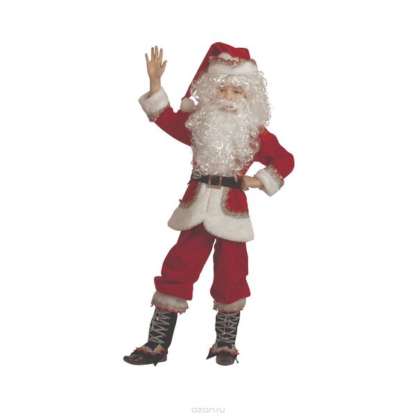 1204 Карнавальный костюм Санта Клаус  (куртка, брюки с сапогами, колпак, пояс, парик, борода) р 32