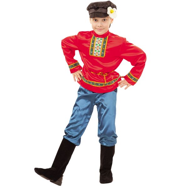 2015 к-18 Карнавальный костюм Ванюшка (рубашка, брюки с сапогами, картуз) размер 116-60