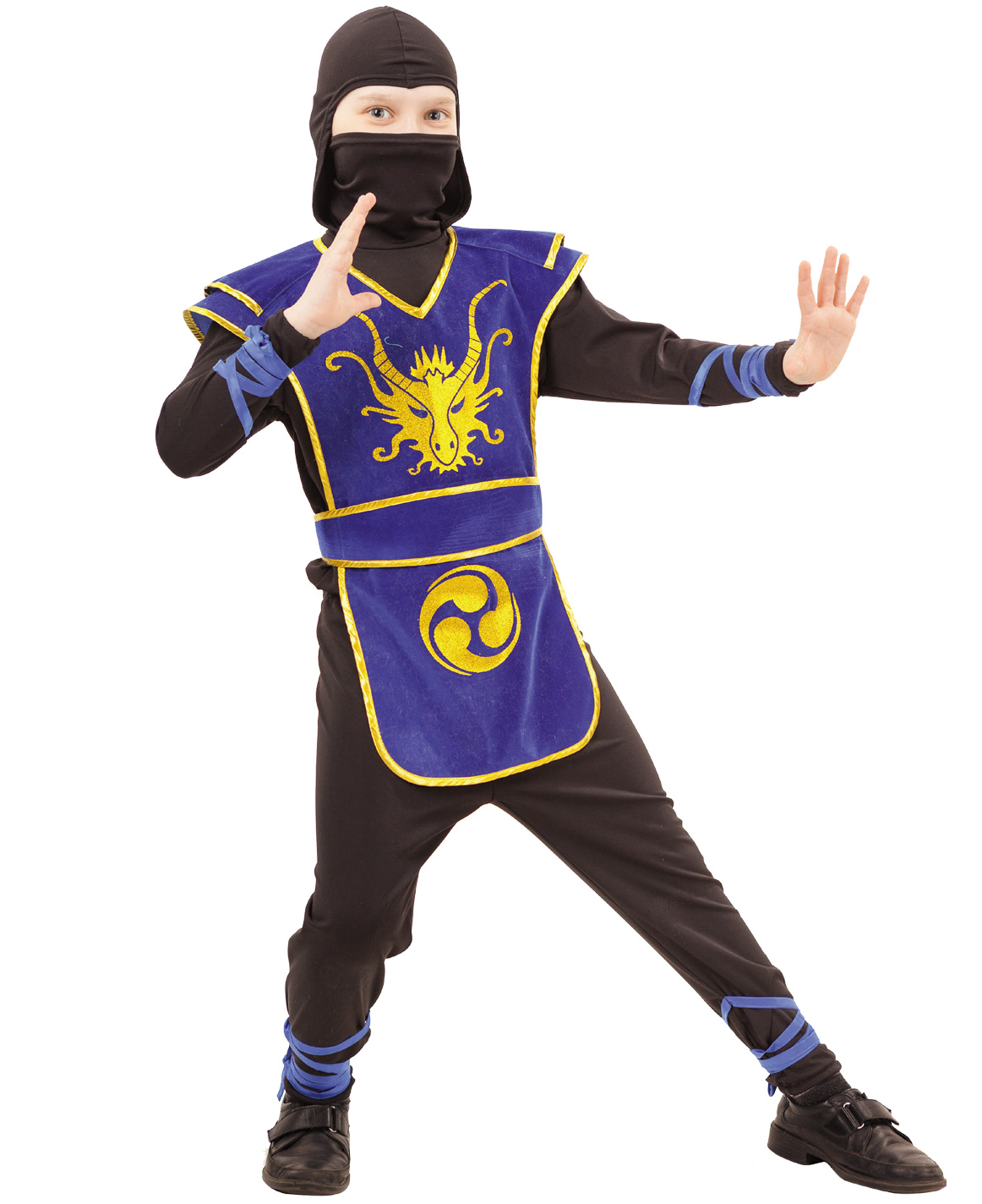 2053 к-18 Карнавальный костюм Ниндзя (куртка,трико, накидка с поясом, шапка, меч) размер 110-28
