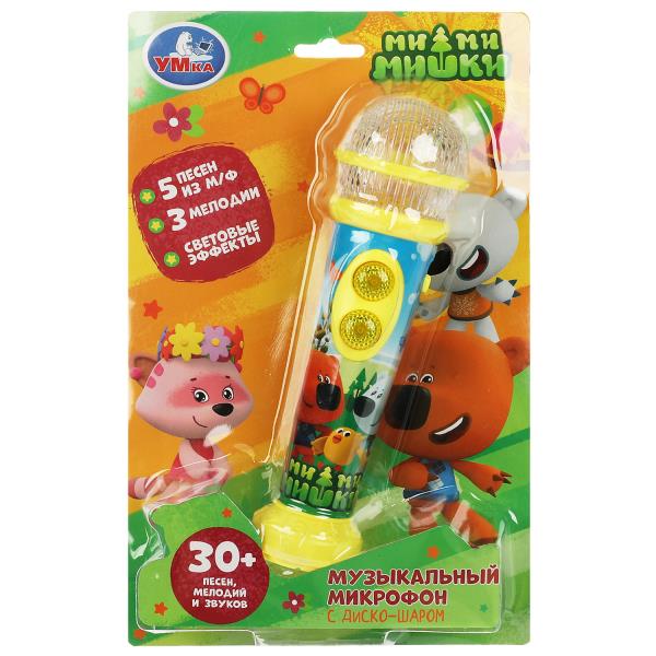 Музыкальный микрофон Ми-ми-мишки 30 песен,мелодий,звуков.диско-шар.блист.бат. Умка HT834-R15