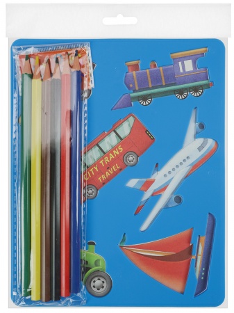 Набор для творчества (НТ-9740) трафарет с цветными карандашами (6 цв)