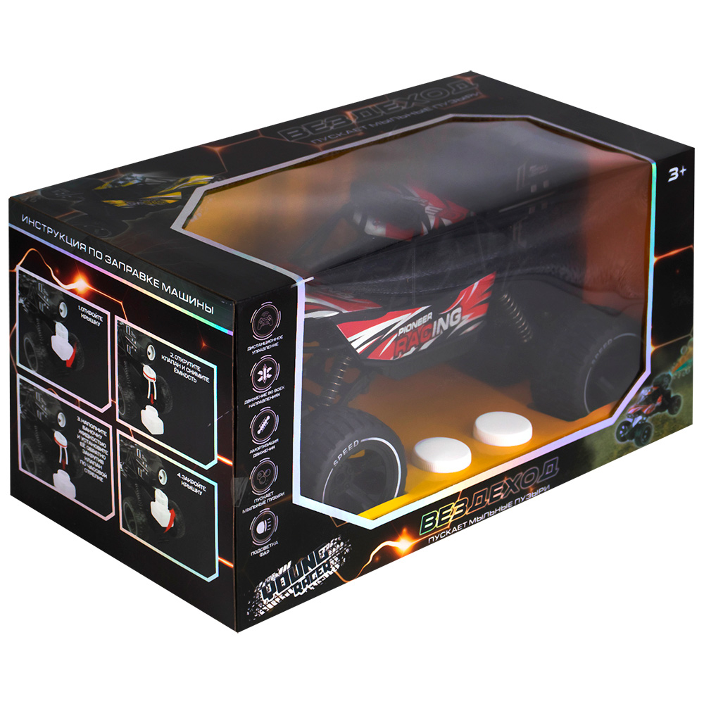 Машина на радиоуправлении Young Racer MK338-36 Вездеход, пускает мыльные пузыри, красный в коробке (Вид 3)