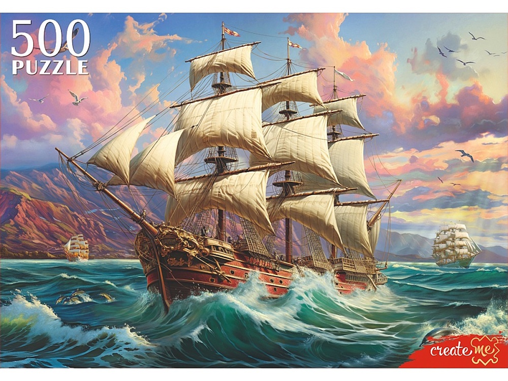 ПАЗЛЫ 500 элементов. ПАРУСНИК НА РАССВЕТЕ (арт. Ф500-0192)