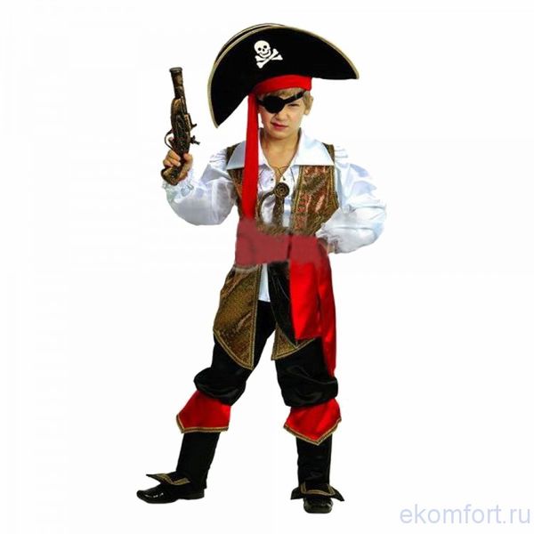 450 Карнавальный костюм КАПИТАН ФЛИНТ (рубаха, жилет, бриджи с сапогами, пояс, шляпа, набор пирата