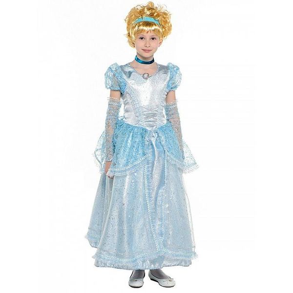 490 Карнавальный костюм Принцесса Золушка   (платье, подъюбник, перчатки,ожерелье, брошь, парик, о