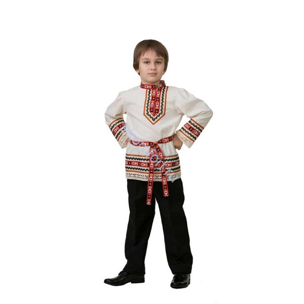 5601-1 Национальный костюм рубашка вышиванка (мальчик) ( рубашка с поясом)  р.32