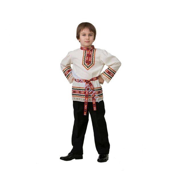 5603-1 Славянский костюм рубашка вышиванка (мальчик) ( рубашка с поясом)  р.34
