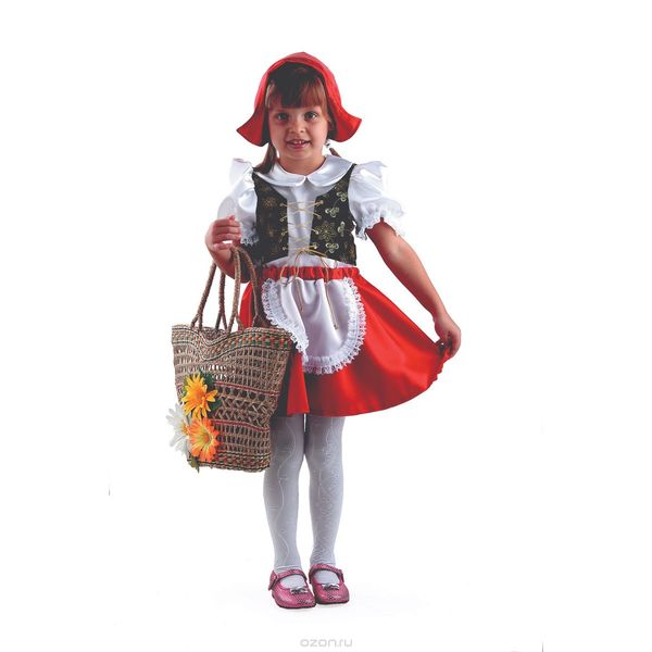 7002 Карнавальный костюм Красная шапочка (блузка с жилетом, юбка с фартуком, шапочка) (текстиль)  