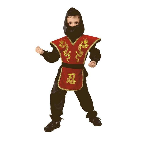 7028-2 Карнавальный костюм НИНДЗЯ красный (куртка , брюки,накидка с поясом, шапка, меч Ниндзя) (те