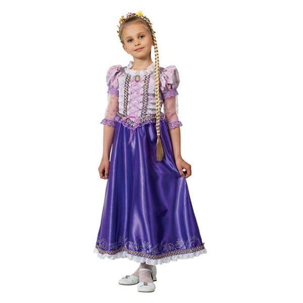 7065 Карнавальный костюм Принцесса Рапунцель  (платье,брошь,  обруч с косой)(текстиль) р.30