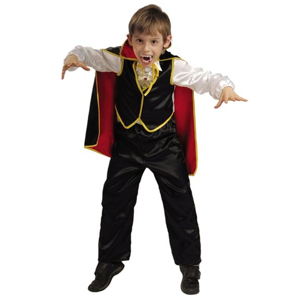 8006 Карнавальный костюм Дракула (рубаха с жилетом, брюки, накидка, зубы, медальон) (текстиль)  р.