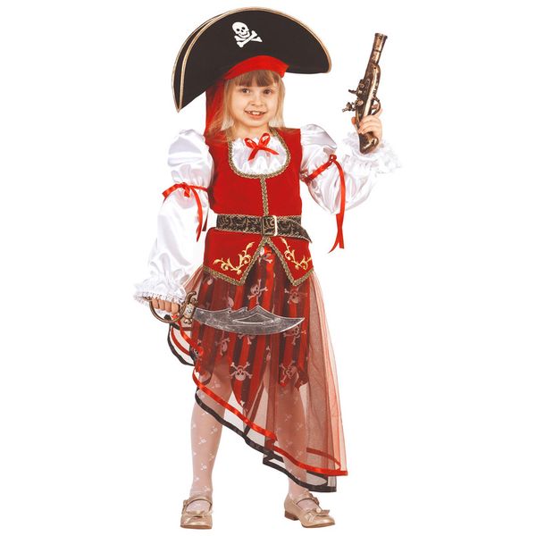 8022 Карнавальный костюм ПИРАТКА (блуза-камзол, пояс,юбка,шляпа,сабля Пирата) (текстиль) р. 28