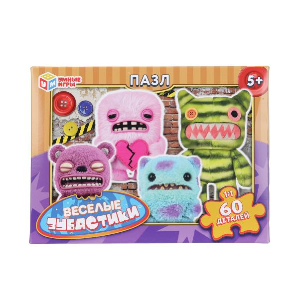 Веселые зубастики. Пазлы в коробке. 60 деталей.190х141х35 мм. Умные игры 4630395060547