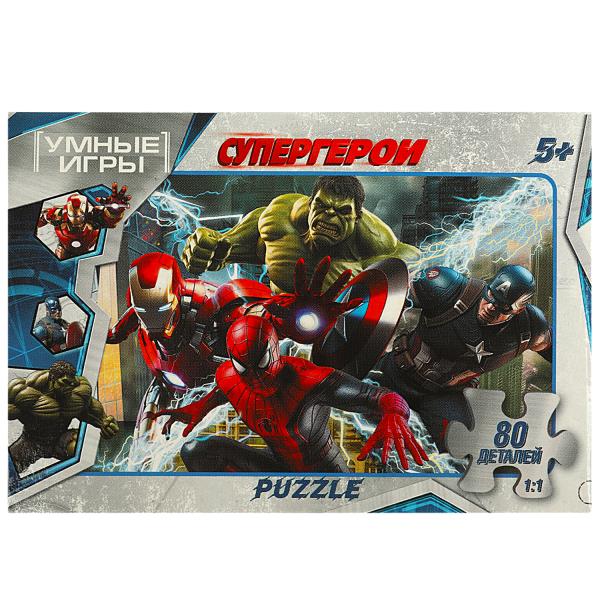 Супергерои. Пазл классический в коробке. 80 деталей. 130х90х25 мм. Умные игры 4660254402997