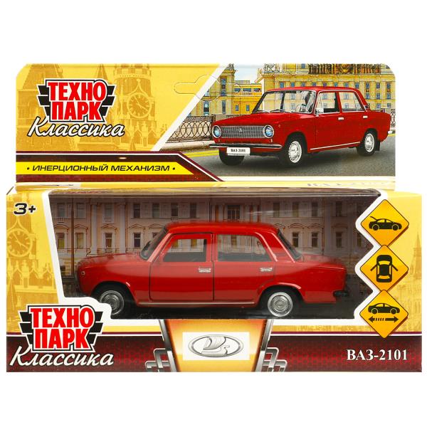 Машина металл ваз-2101  длина 12 см, двери, багаж, инерц, красный, кор. Технопарк 2101-12-RD