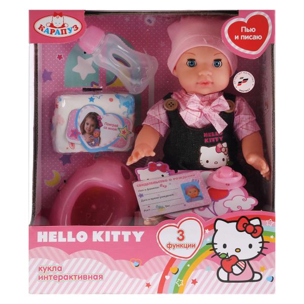 ПУПС КАРАПУЗ HELLO KITTY 35СМ, 3 ФУНКЦИИ, ПЬЕТ И ПИСАЕТ, ЗАКРЫВ. ГЛАЗКИ В РУСС. КОР. в кор.12шт