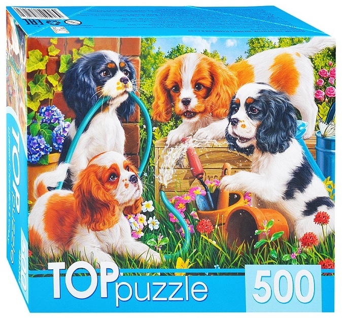 TOPpuzzle. ПАЗЛЫ 500 элементов. ХТП500-5726 ЩЕНКИ СПАНИЕЛЯ В САДУ