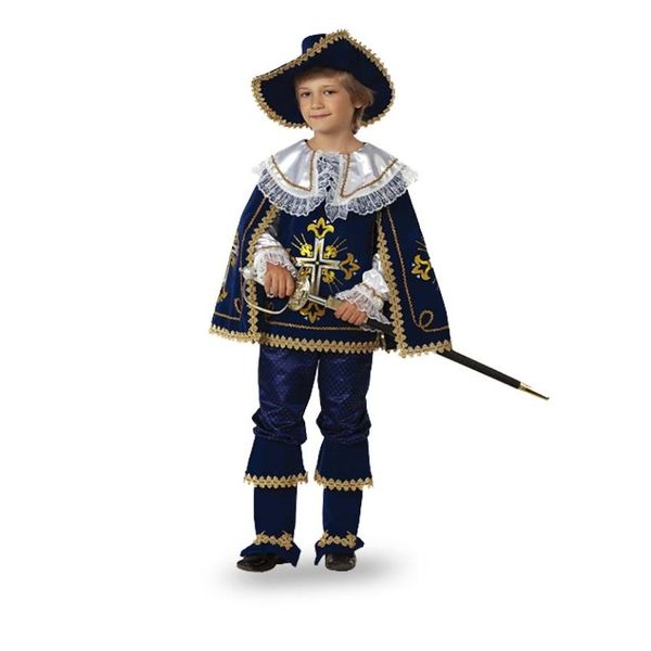 910 Карнавальный костюм МУШКЕТЁР Короля синий (плащ, бриджи с сапогами, шляпа, шпага) (К-премьер) 