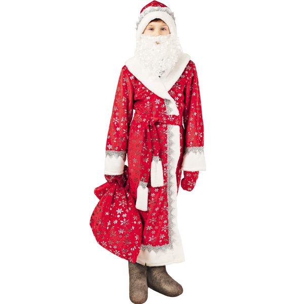 920 к-17 Карнавальный костюм Дед Мороз ( шуба, шапка, борода, пояс, мешок, варежки)  размер 146-76