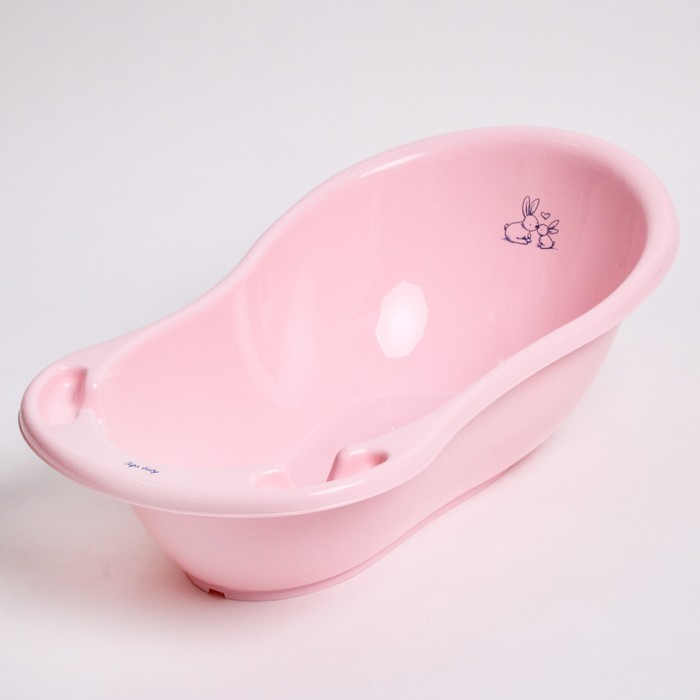 Ванна детская Кролики 86 см., с термометром и сливом, цвет розовый 3384749