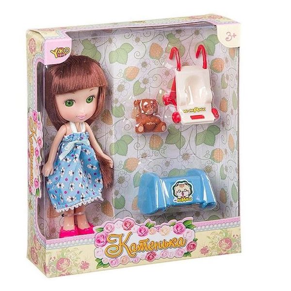 Кукла Катенька 16,5 см с набором мебели Кроватка и коляска , ВОХ 18×5×20 см,  арт.M6614.