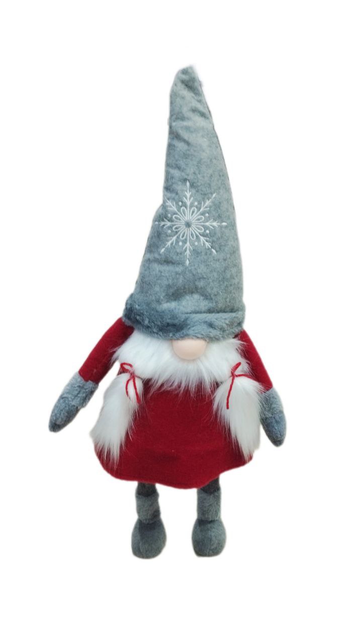 Гном в красном костюме, серой шапке 70см