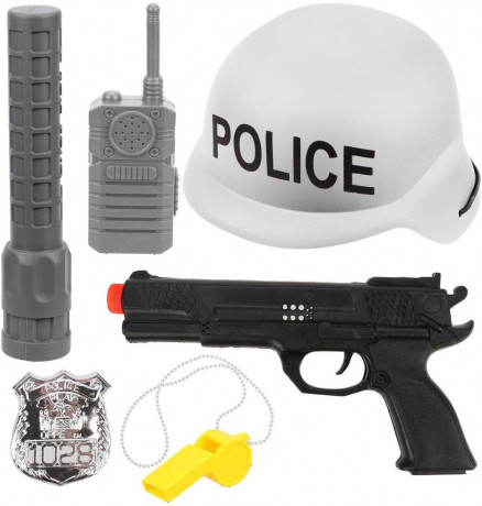 Игровой набор Полиция, в комплекте: предметов 5шт. (пистолет, значок, рация, фонарик, каска), сетка (Вид 1)