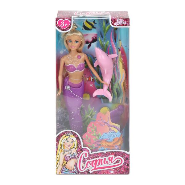 Кукла 29см русалка с пластиковым хвостом, дельфин, кор КАРАПУЗ 66001M-PL2-S-BB-WOD