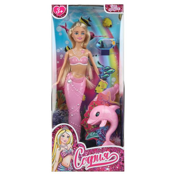 Кукла 29см русалка с пластиковым хвостом, дельфин, кор КАРАПУЗ 66001M-PL3-S-BB-WOD