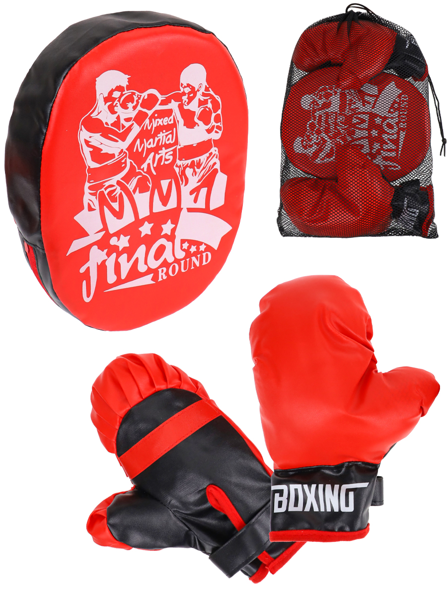 Набор для бокса красный. Спортсмен (лапа 24 см, перчатки, в сетке) ( Арт. Y24652006)