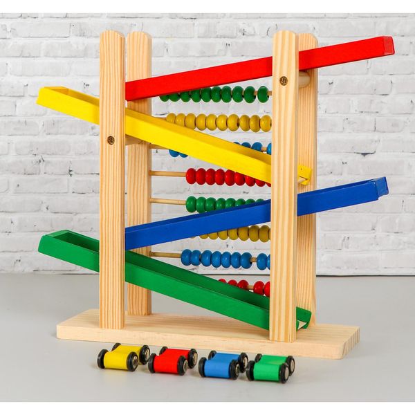Детская деревянная игрушка 2 в 1 Автотрек + счёты 31х28х9,5 см   5032643 (Вид 1)