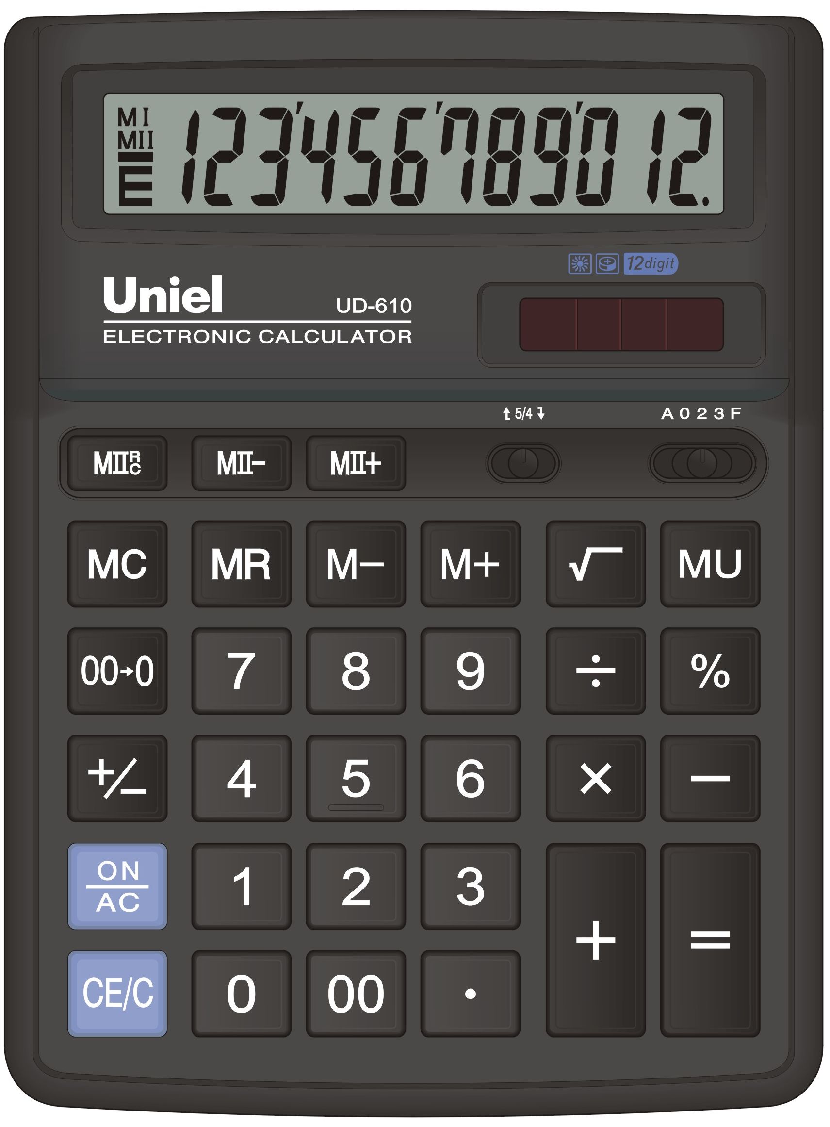 Калькулятор  UNIEL UD-610 бухгалтерский, 12 разр., двойное питание, черный