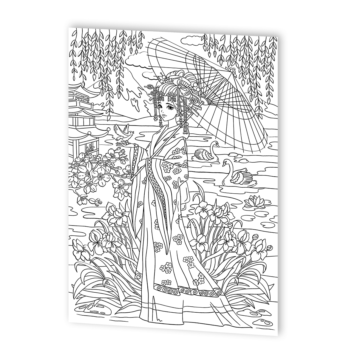 Раскраска в стиле ANIME Девочка в кимоно (формат А3) (Вид 3)