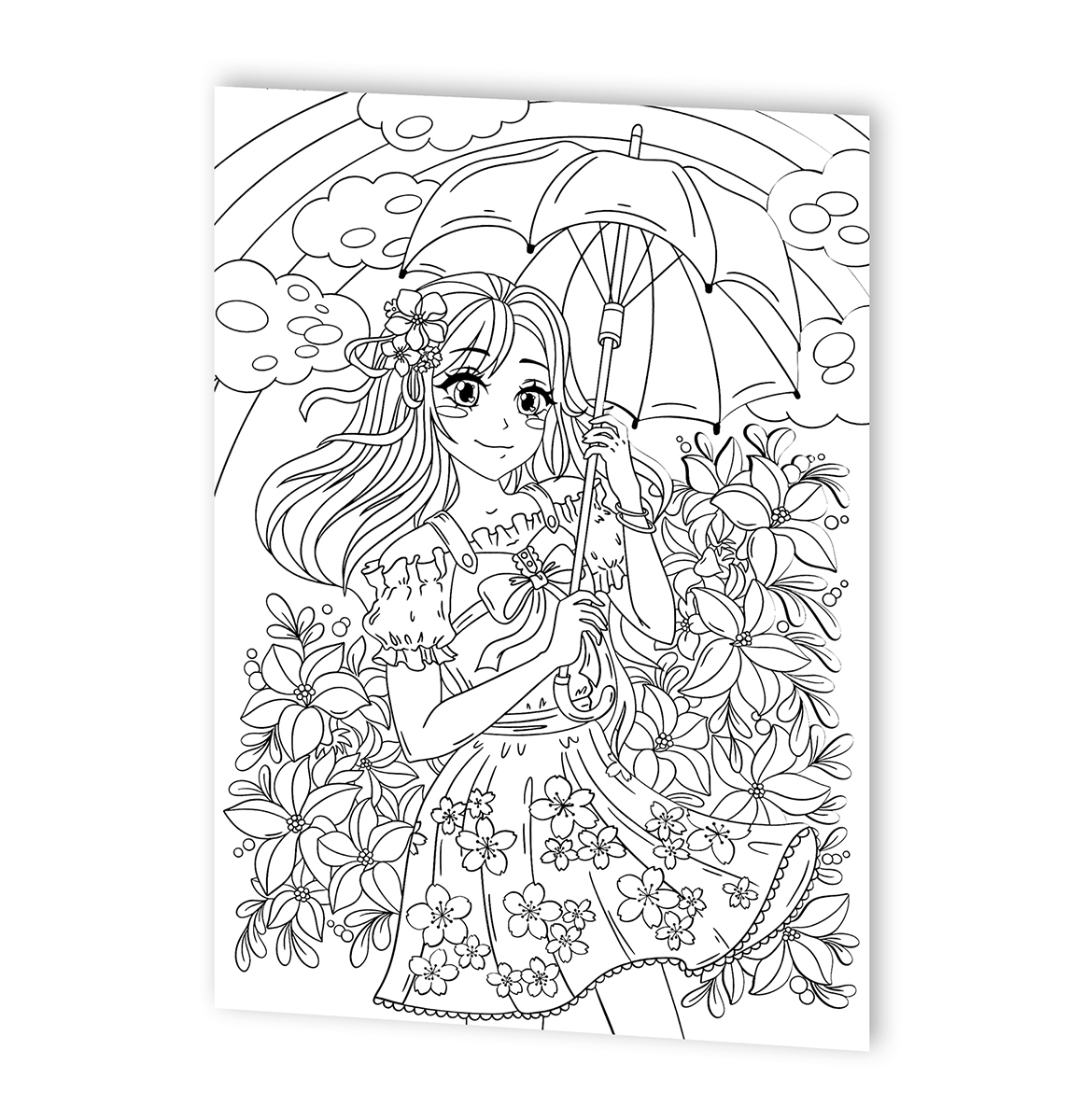 Раскраска в стиле ANIME Девочка с зонтиком (формат А3) (Вид 3)