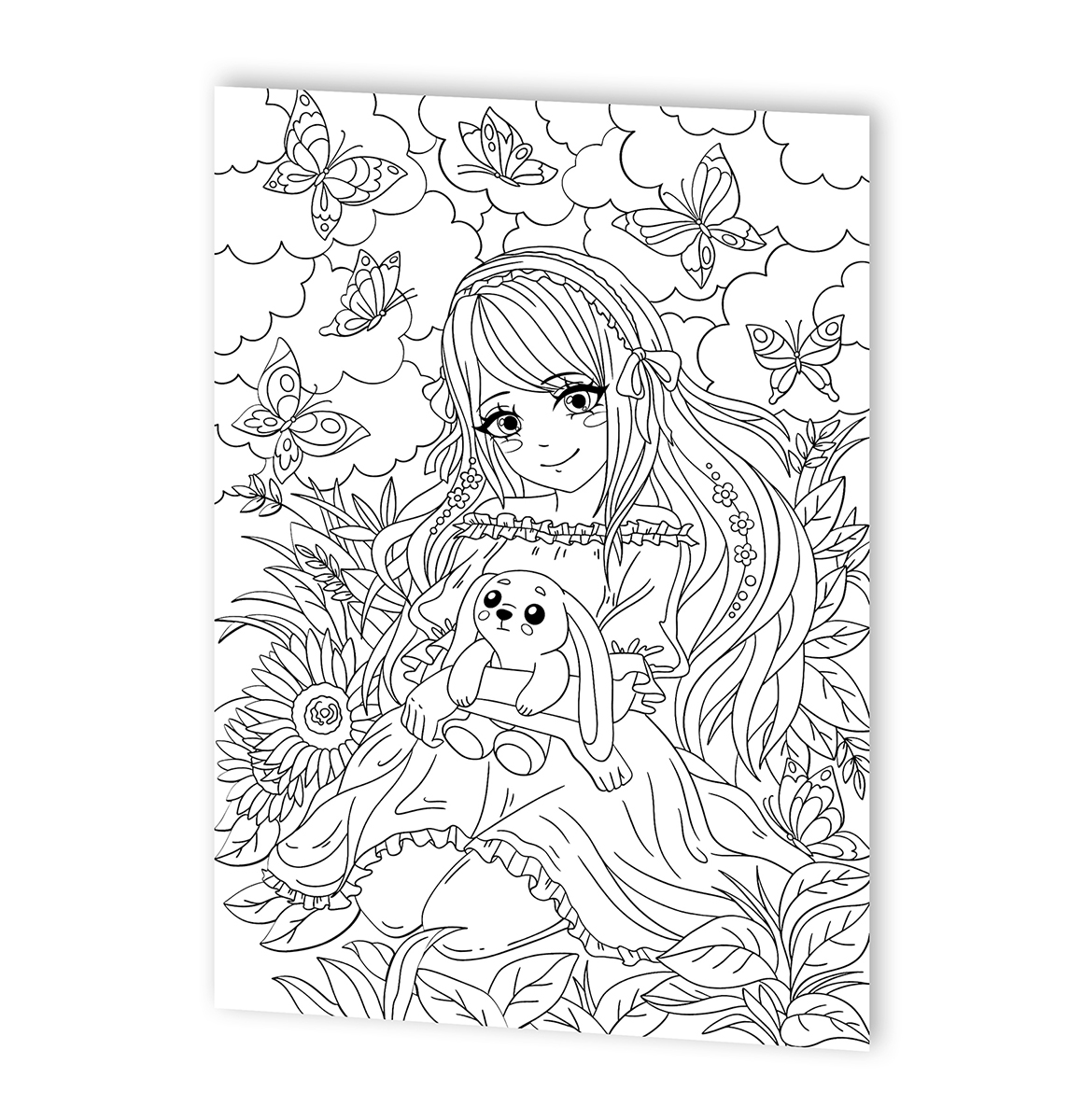 Раскраска в стиле ANIME Девочка с зайкой (формат А3) (Вид 3)