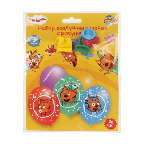 Латексные шары - набор 5 шт Три Кота цветной принт ЧУДО ПРАЗДНИК LBC-107508-3C (600)