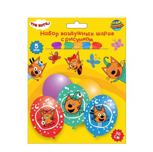 Латексные шары - набор 5 шт Три Кота цветной принт ЧУДО ПРАЗДНИК LBC-107508-3C (600)
