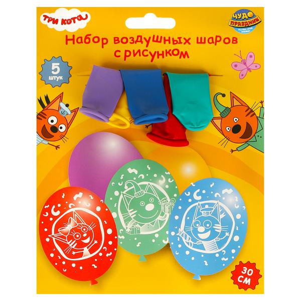 Латексные шары - набор 5 шт Три Кота монохромный принт ЧУДО ПРАЗДНИК LBM-107507-3C