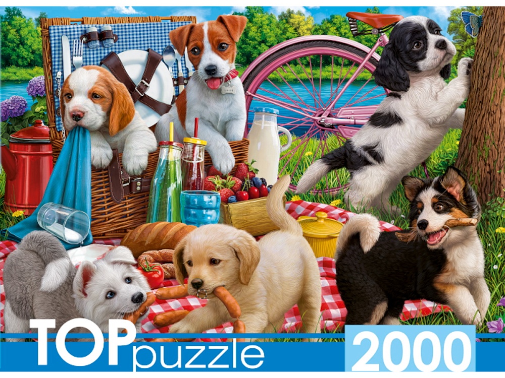 TOPpuzzle. ПАЗЛЫ 2000 элементов. П2000-0741 Щенки на пикнике