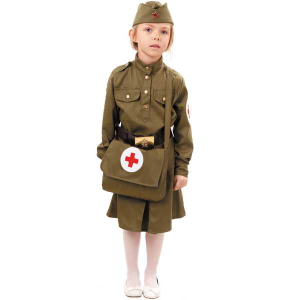 2038 к-18 Карнавальный костюм Военная медсестра (гимнастерка, юбка, пилотка, ремень, сумка) размер