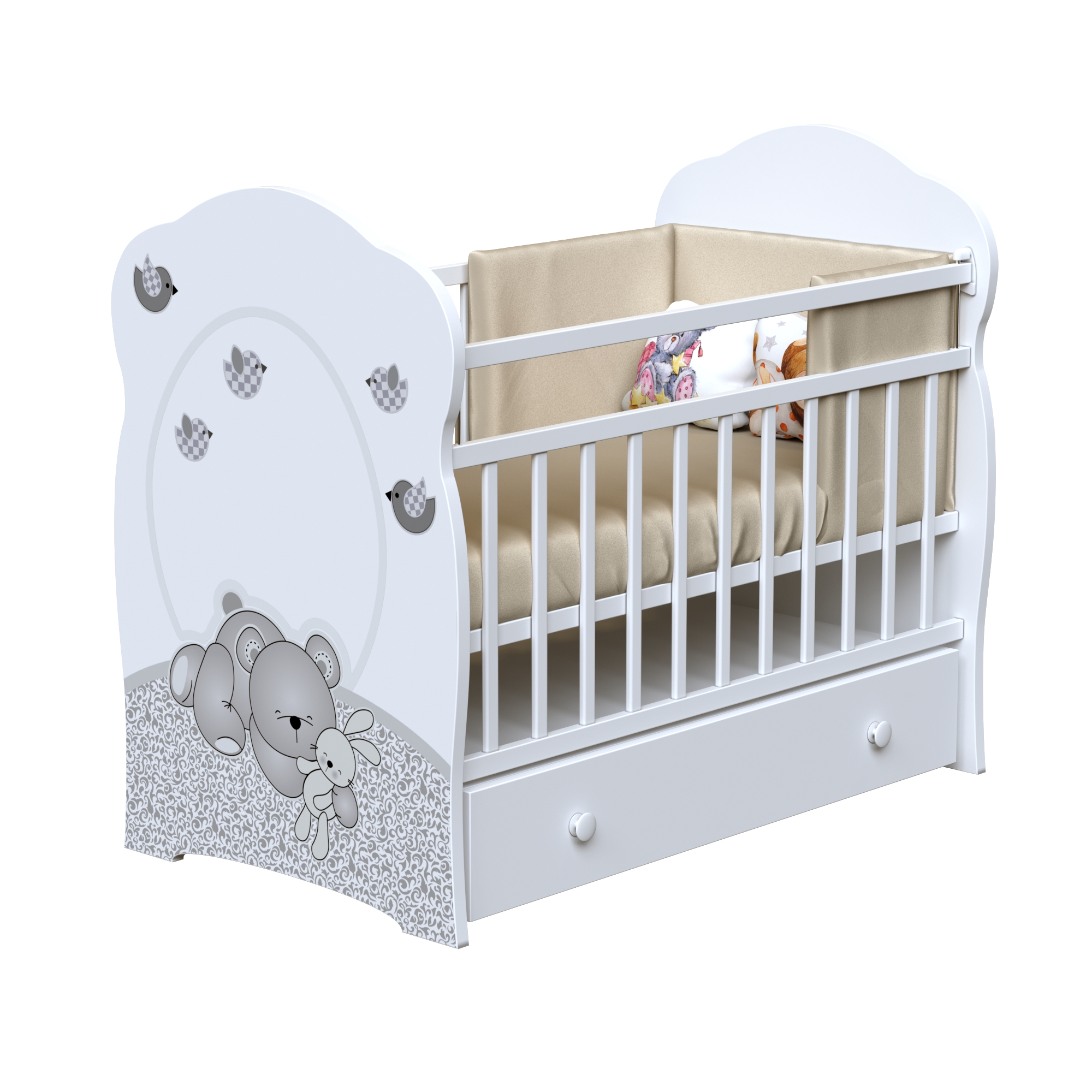 Кровать детская ЛДСП NEW SLEPPY маятник с ящиком  (белый) (1200х600)