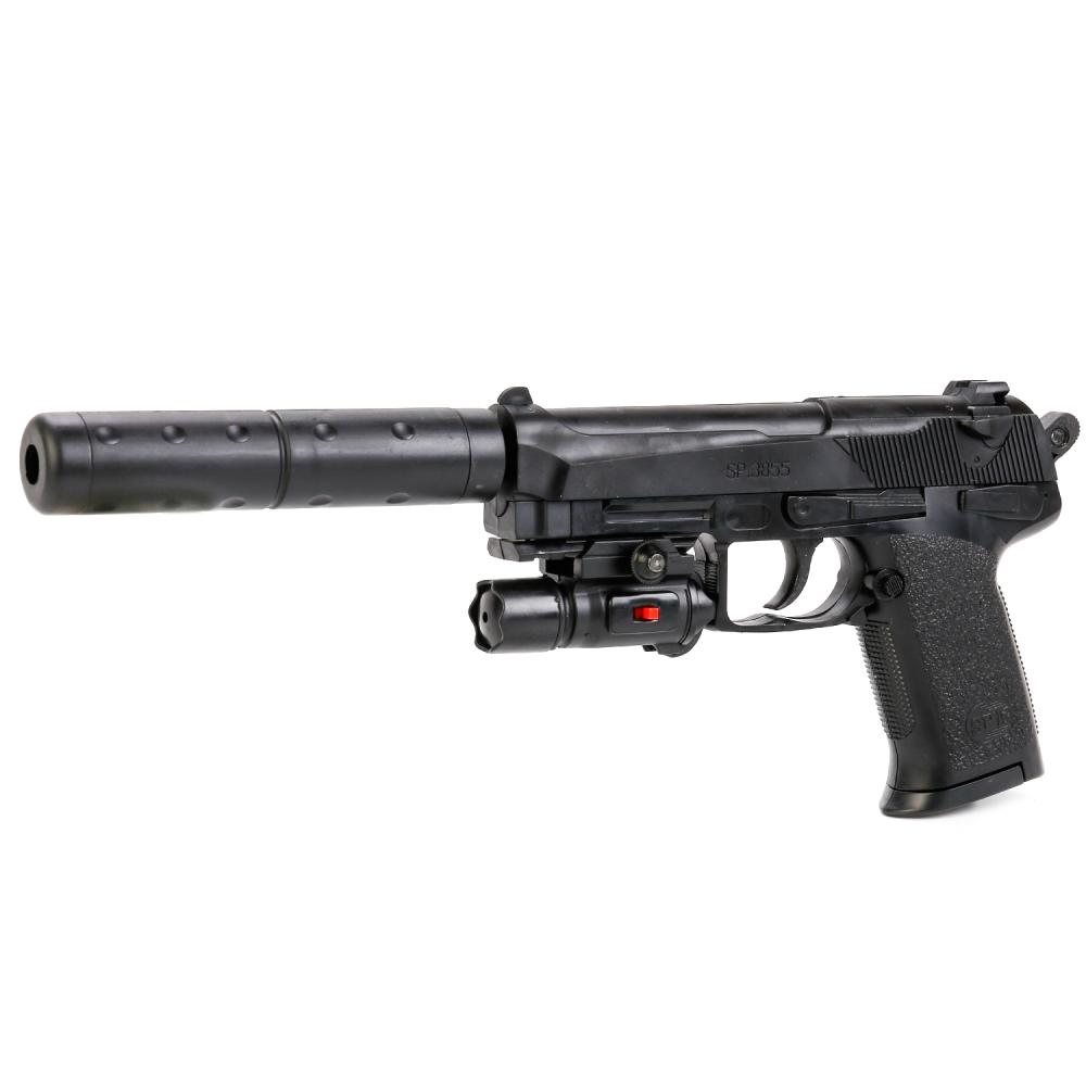 Пистолет с лазер. прицелом, с глушителем SP3855-D в кор. в кор.96шт