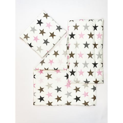 Комплект в коляску Звезды пэчворк с розовым (3 предмета: матрас, подушка, одеяло)