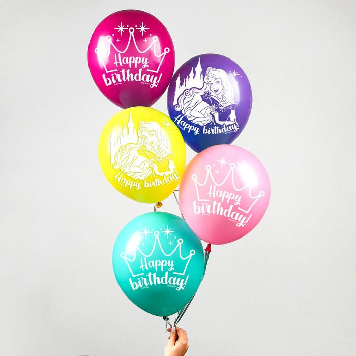 Воздушные шары Happy Birthday Принцессы Дисней корона(набор 5 шт)   5798023 (Вид 1)