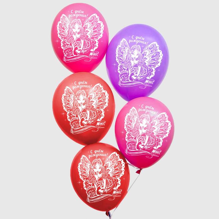 Воздушные шары С Днем Рождения, феи ВИНКС, Флора (набор 5 шт), 12 дюйм    1442428