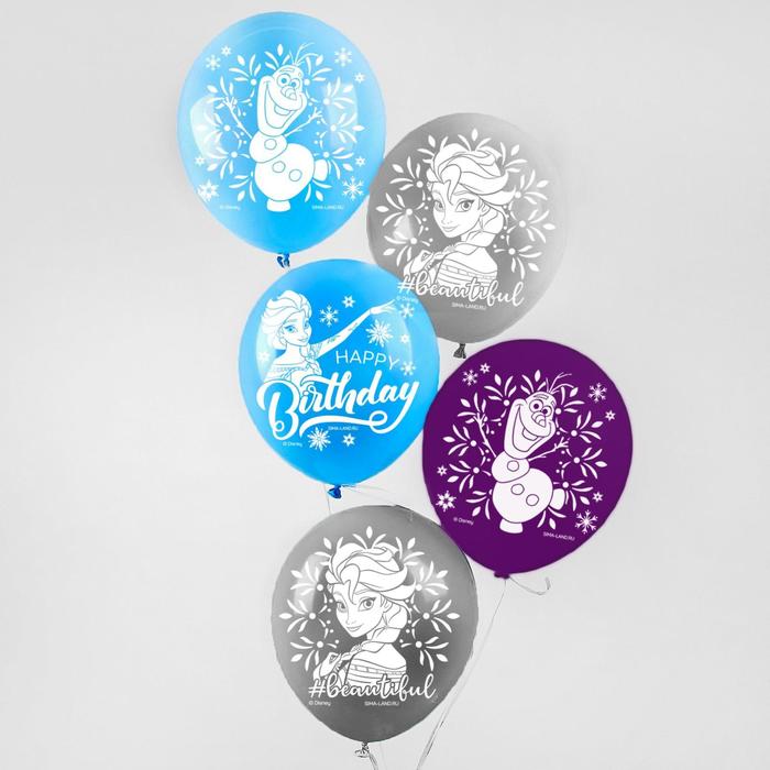 Воздушные шары С Днем Рождения, Холодное сердце (набор 5 шт) 12 дюйм 5358307